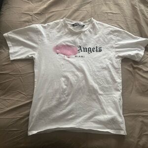 Palm Angels White Tee with Pink Graphic